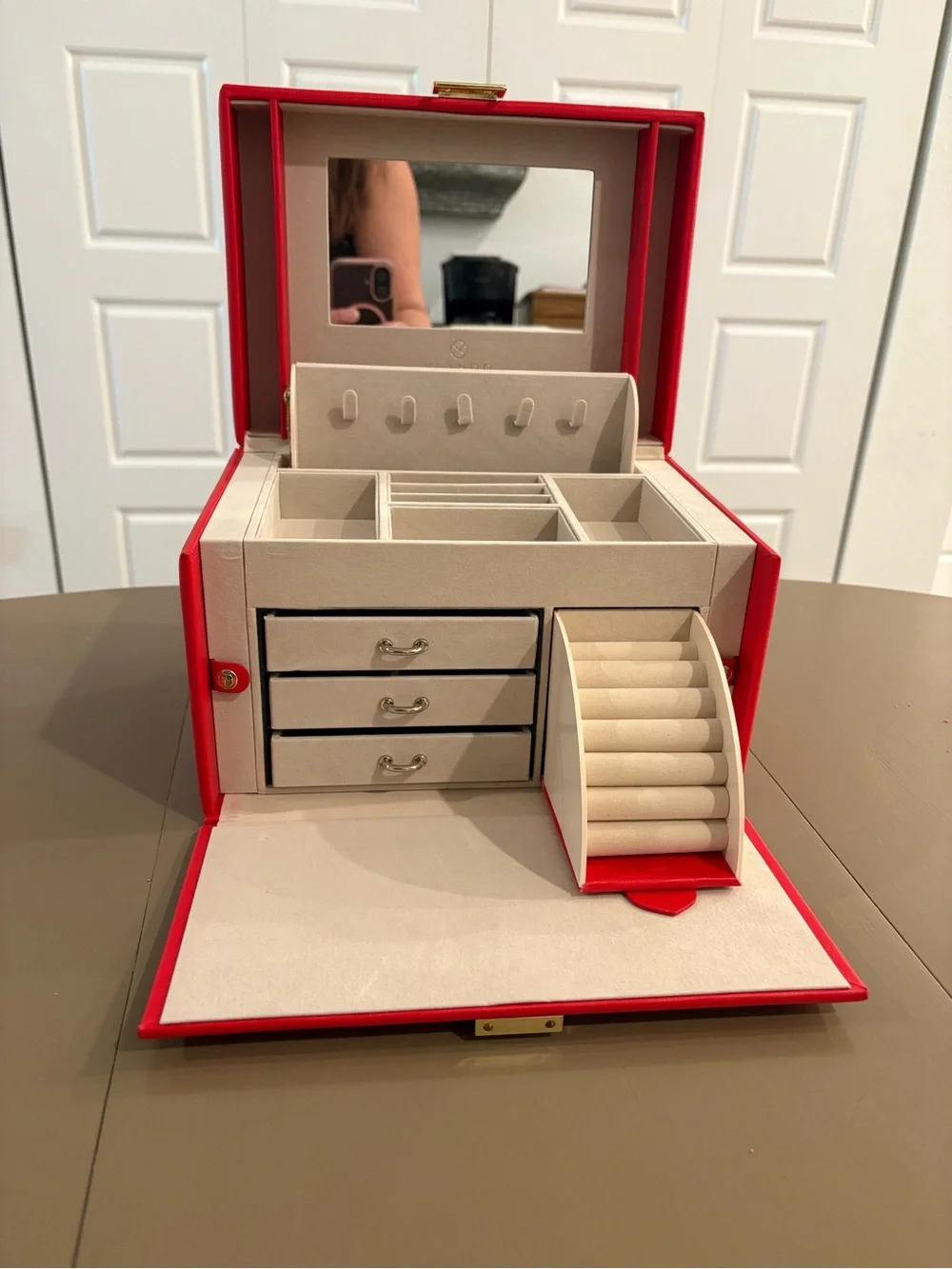 Red Jewelry Storage Case with Gold Accent Handle